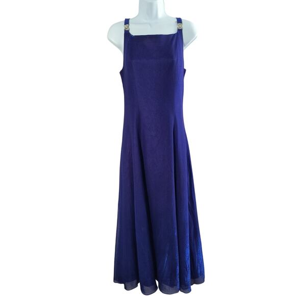 Vintage Y2K Betsy & Adam Formal Dress Women's Sz 10 Blue Sparkle Metallic Maxi - Picture 5 of 16